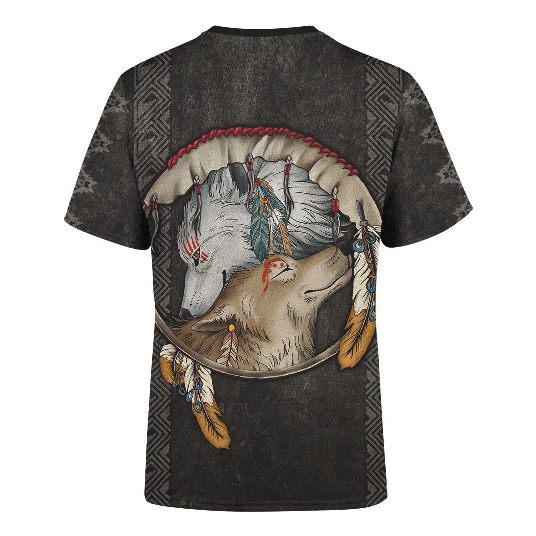 Native Wolf Native American Customized For Couple 3D All Over Printed Shirt - Am Style Design - Amaze Style™