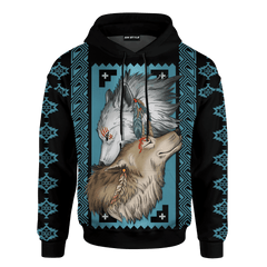 Native Wolf Native American Pattern Customized For Couple 3D All Over Printed Shirt - Am Style Design - Amaze Style™