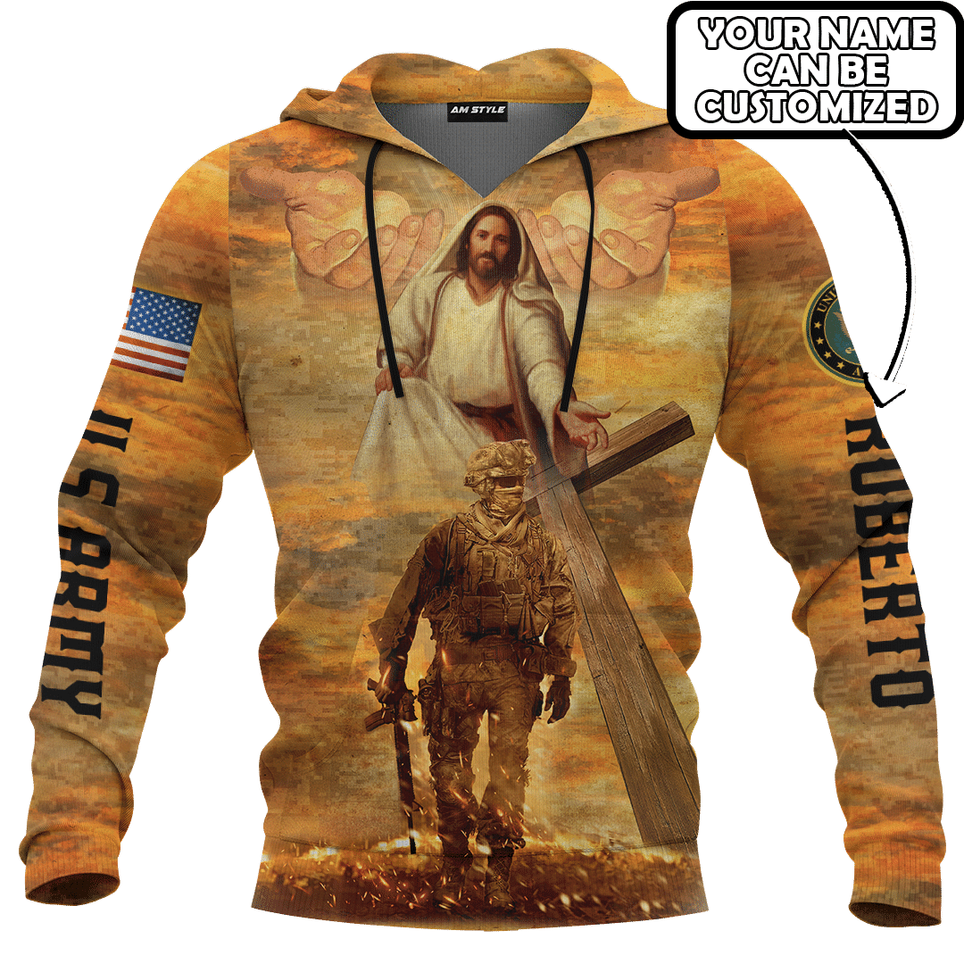 Jesus Father And Child U.S Army Jesus Family Faith Customized 3D All Overprinted Shirt - Am Style Design - Amaze Style™