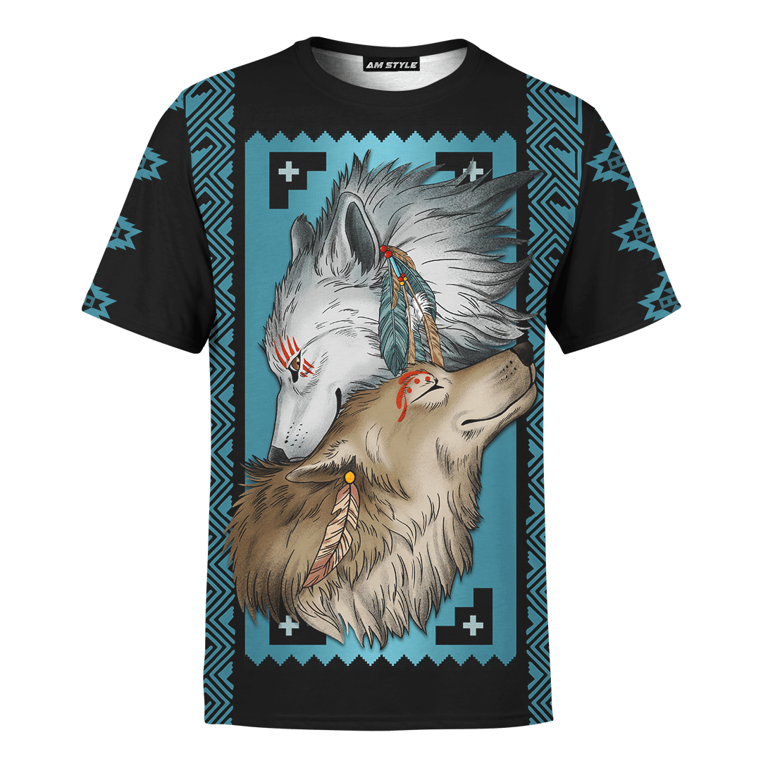 Native Wolf Native American Pattern Customized For Couple 3D All Over Printed Shirt - Am Style Design - Amaze Style™