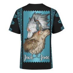 Native Wolf Native American Pattern Customized For Couple 3D All Over Printed Shirt - Am Style Design - Amaze Style™