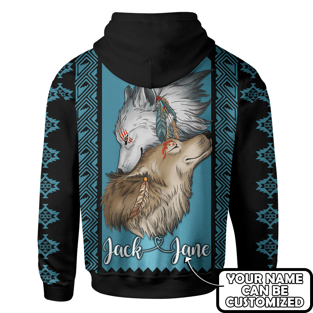 Native Wolf Native American Pattern Customized For Couple 3D All Over Printed Shirt - Am Style Design - Amaze Style™