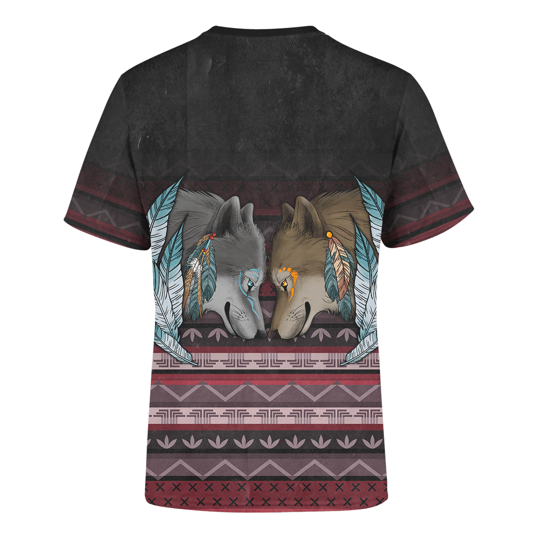 Native Wolf Tattoo Native American Customized For Couple 3D All Over Printed Shirt - Am Style Design - Amaze Style™