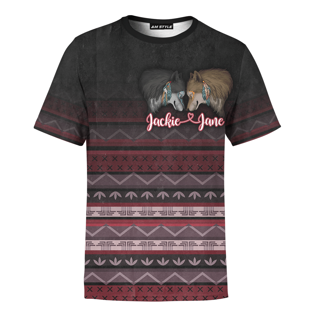 Native Wolf Tattoo Native American Customized For Couple 3D All Over Printed Shirt - Am Style Design - Amaze Style™