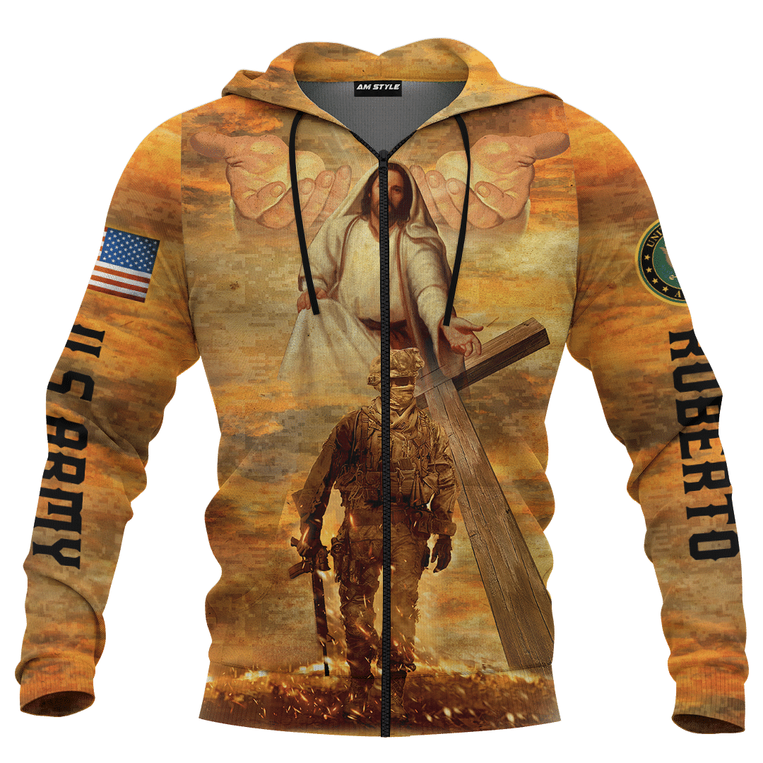 Jesus Father And Child U.S Army Jesus Family Faith Customized 3D All Overprinted hoodie