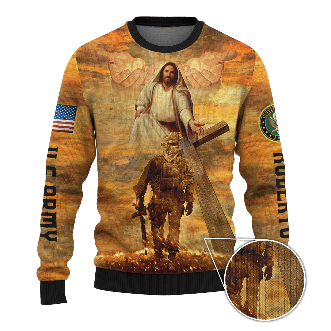 Jesus Father And Child U.S Army Jesus Family Faith Customized 3D All Overprinted hoodie