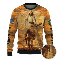 Jesus Father And Child U.S Army Jesus Family Faith Customized 3D All Overprinted hoodie