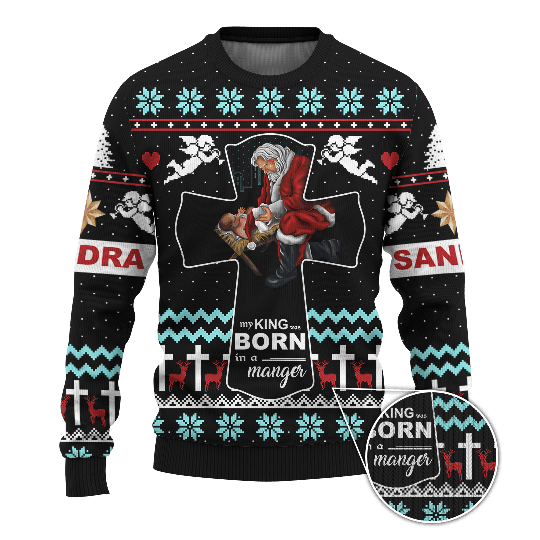 Santa And Jesus Every Knee Shall Bow Merry Christmas Customized 3D All Over Printed Sweater