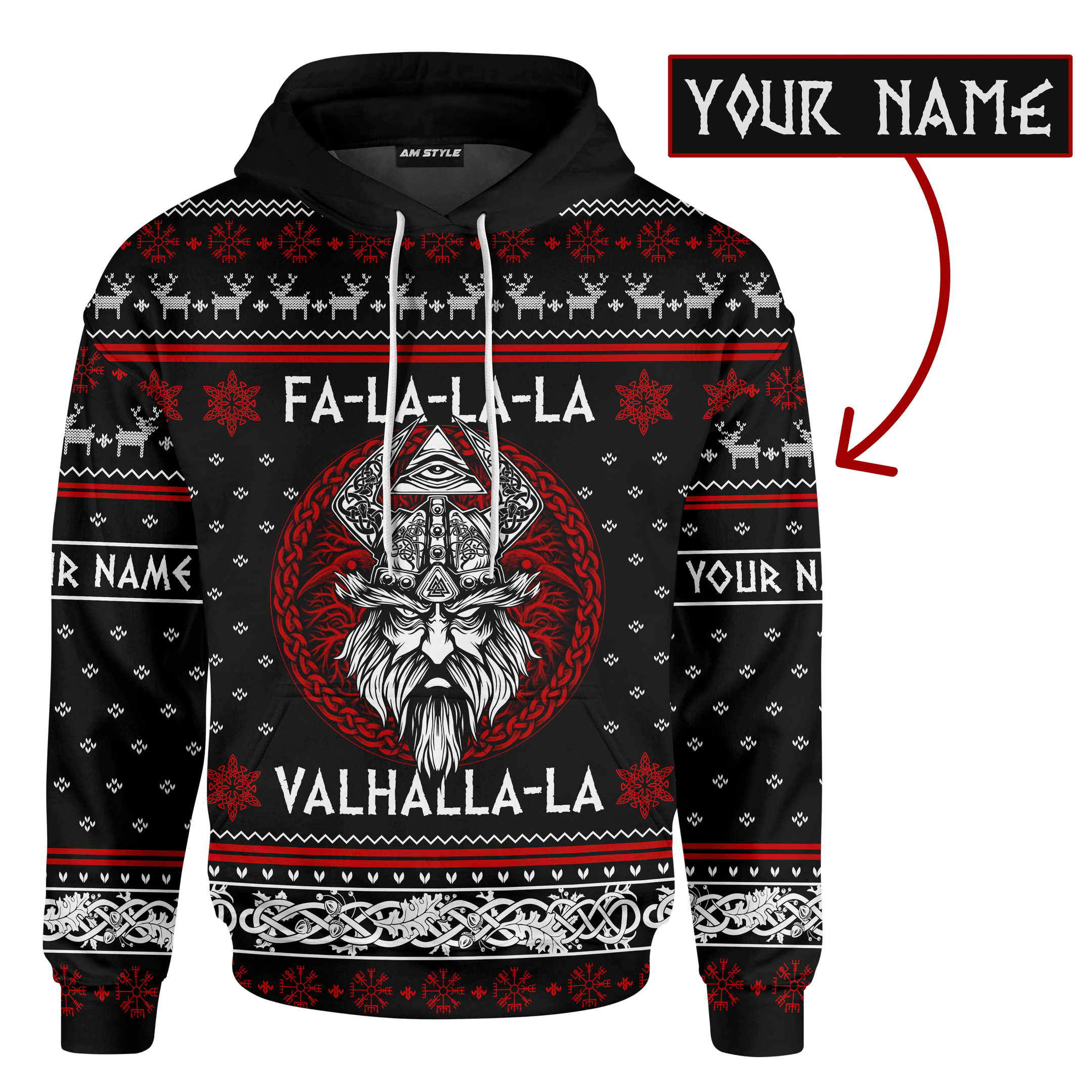 Fa-la-la-la-la Valhalla Viking Odin Candy Apple Red Colour - Viking Ugly Christmas Sweater - AM Style Design - Amaze Style™