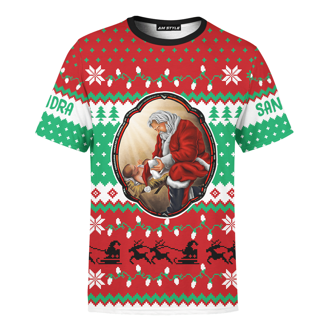 Santa And Jesus Merry Christmas Customized 3D All Over Printed Sweater