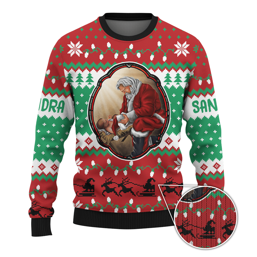 Santa And Jesus Merry Christmas Customized 3D All Over Printed Sweater