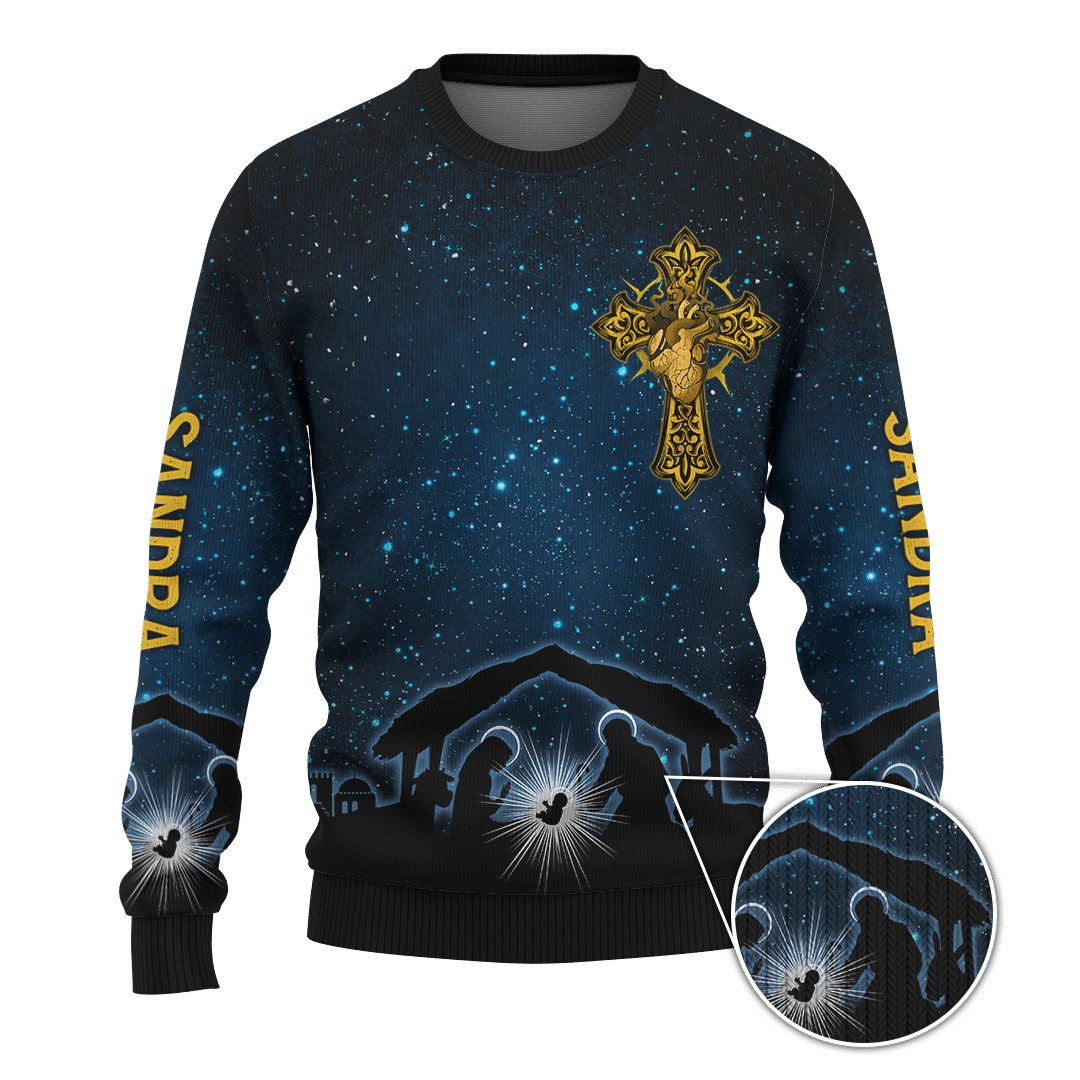 Christmas Nativity Scene Night Light Customized 3D All Over Printed Sweater