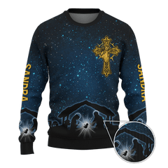 Christmas Nativity Scene Night Light Customized 3D All Over Printed Sweater