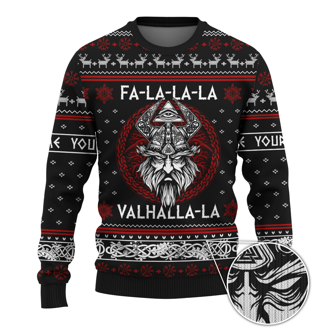 FaLaLaLaLa Valhalla Viking Odin Candy Apple Red Colour Viking Ugly Christmas Sweater