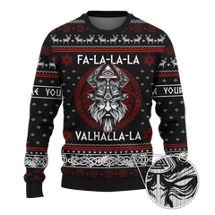 FaLaLaLaLa Valhalla Viking Odin Candy Apple Red Colour Viking Ugly Christmas Sweater