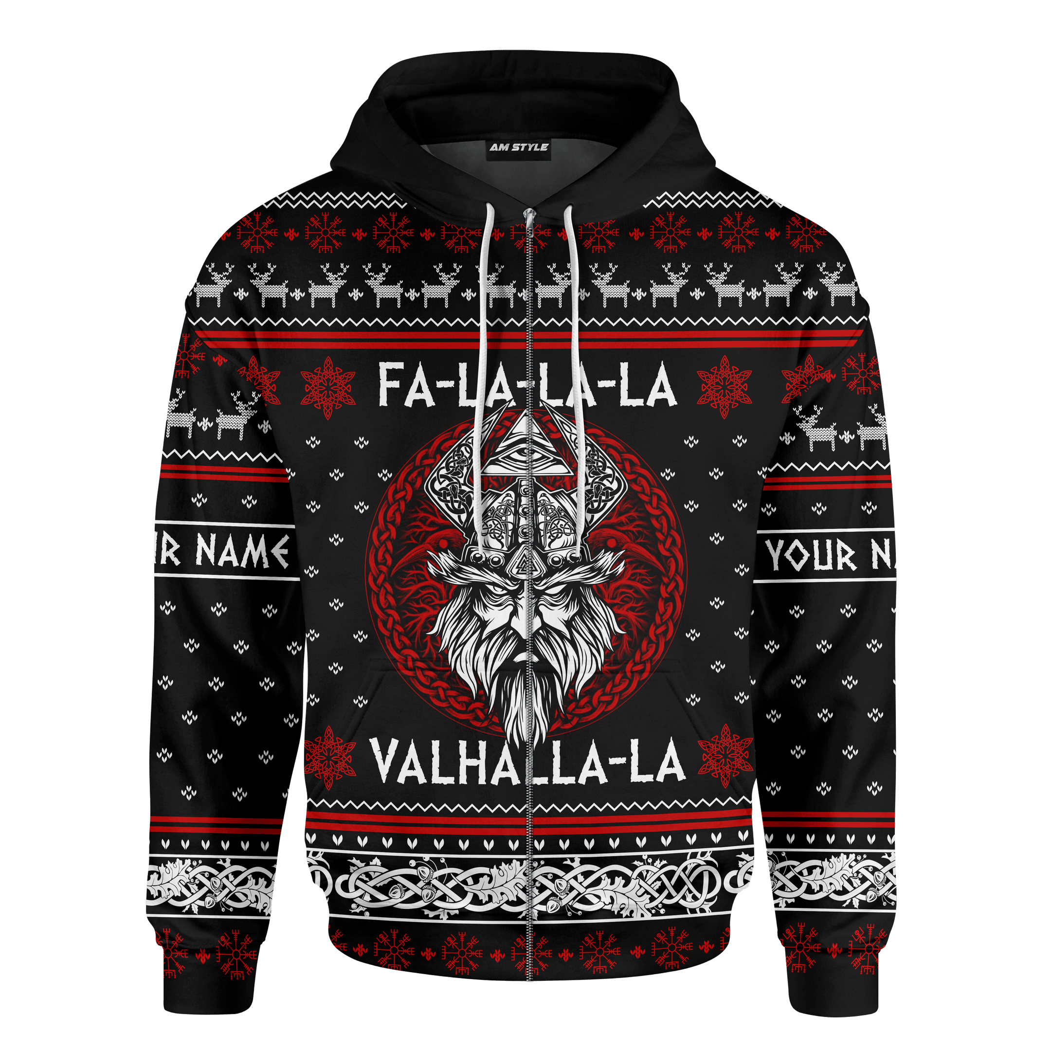 FaLaLaLaLa Valhalla Viking Odin Candy Apple Red Colour Viking Ugly Christmas Sweater