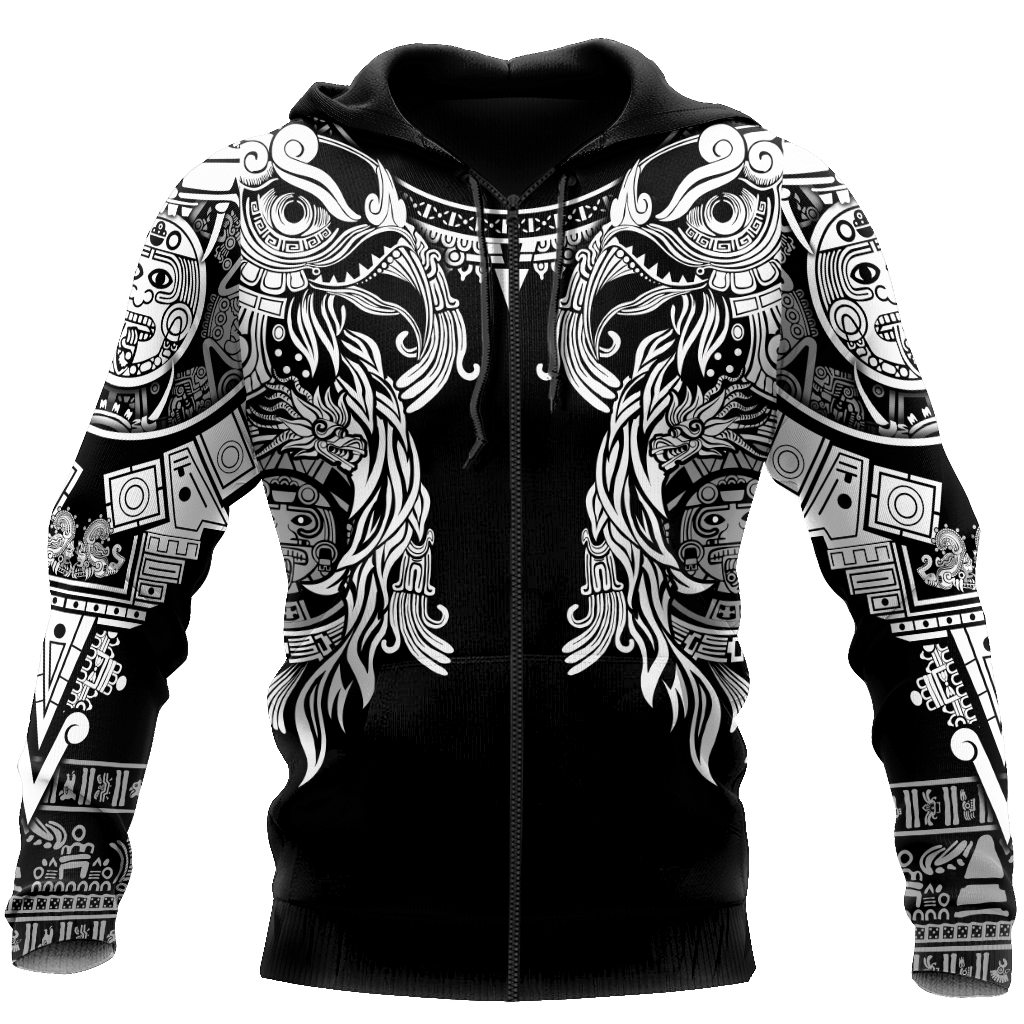 Aztec Mayan Turkey Thanksgiving 3D Monochrome All Over Printed Vintage hoodie