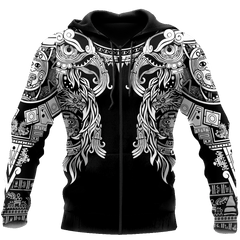 Aztec Mayan Turkey Thanksgiving 3D Monochrome All Over Printed Vintage hoodie