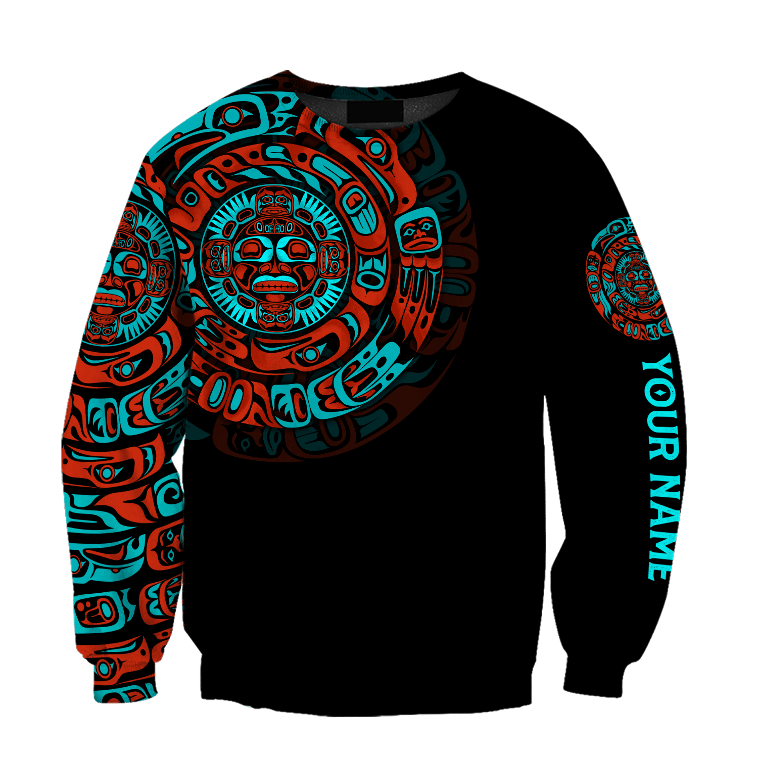 Native American Mandala Northwest Pacific Black And Turquoise Color Native American All Over Print hoodie