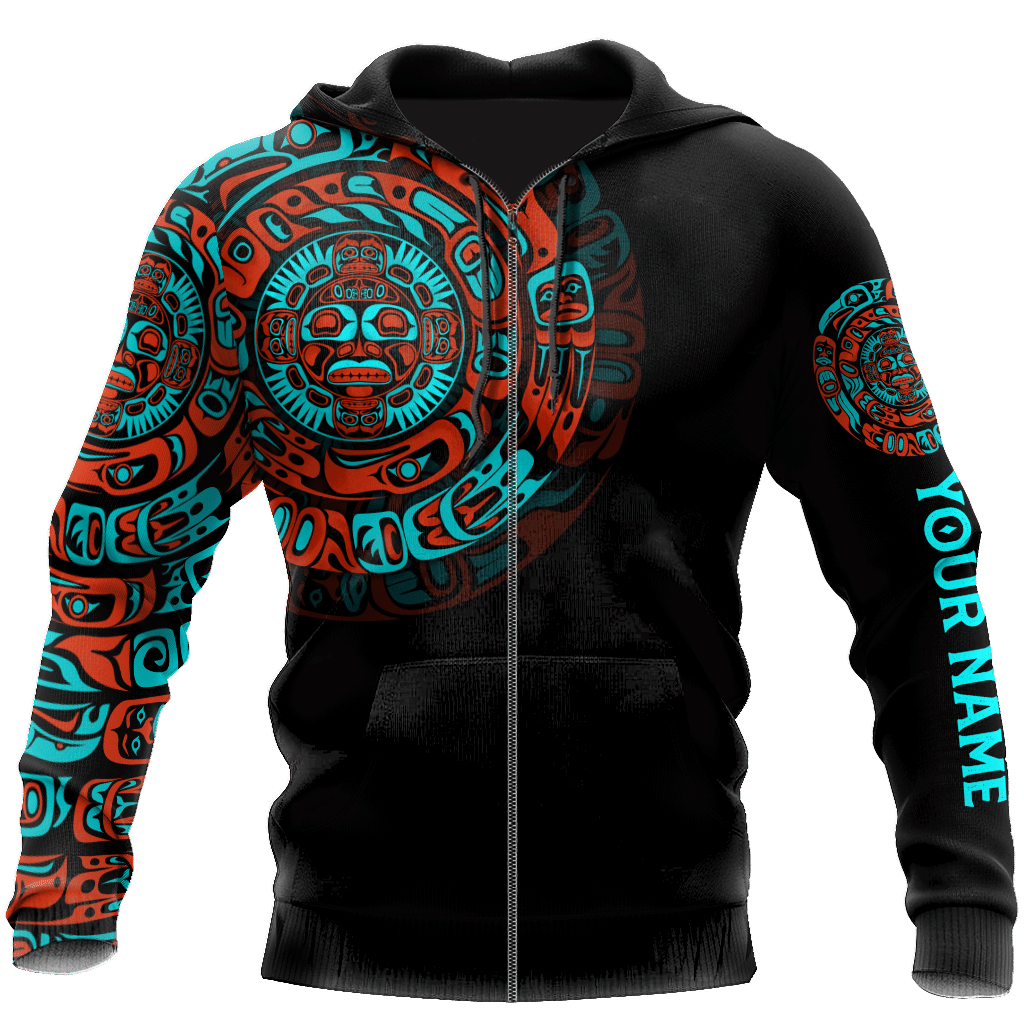 Native American Mandala Northwest Pacific Black And Turquoise Color Native American All Over Print hoodie