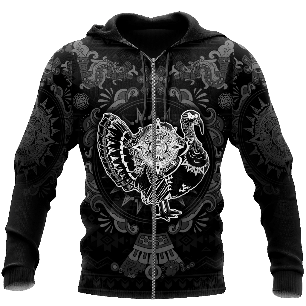 Mexico Aztec Turkey Sun Stone Thanksgiving Monochrome All Over Printed Unisex 3D All Over Printed hoodie