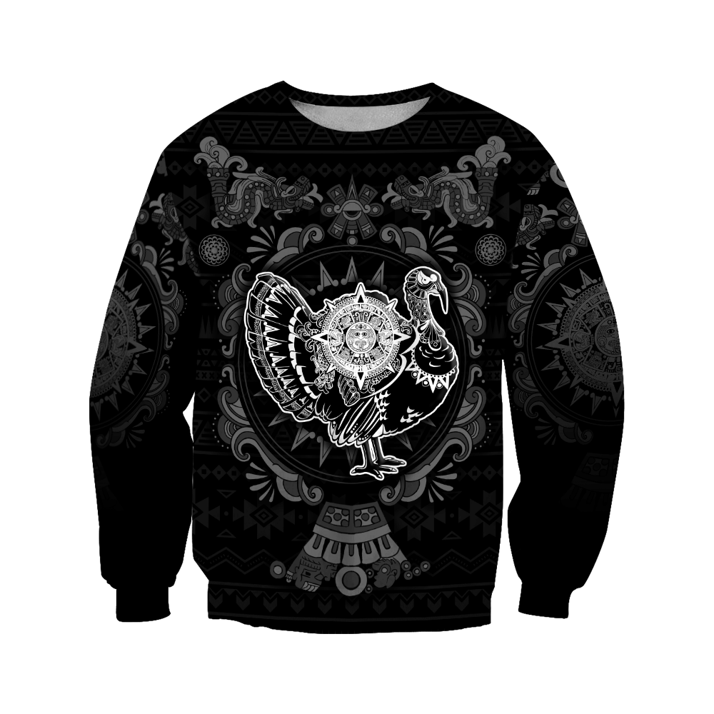 Mexico Aztec Turkey Sun Stone Thanksgiving Monochrome All Over Printed Unisex 3D All Over Printed hoodie