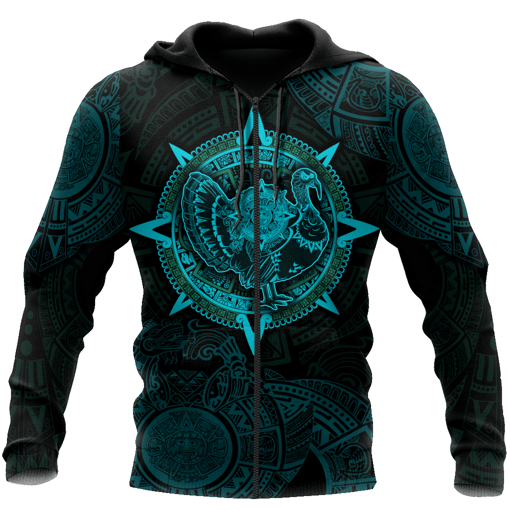 Aztec Mayan Aztec Turkey Thanksgiving Viking Blue 3D All Over Printed hoodie