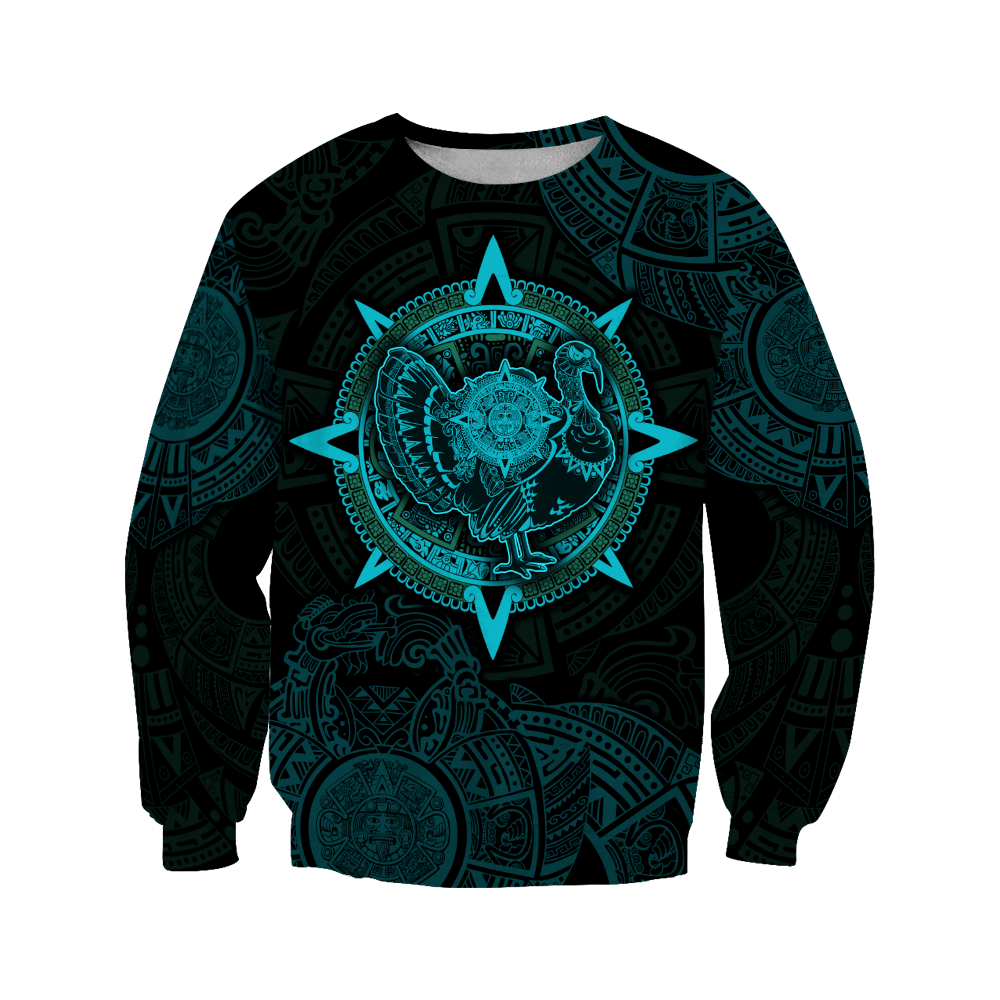 Aztec Mayan Aztec Turkey Thanksgiving Viking Blue 3D All Over Printed hoodie