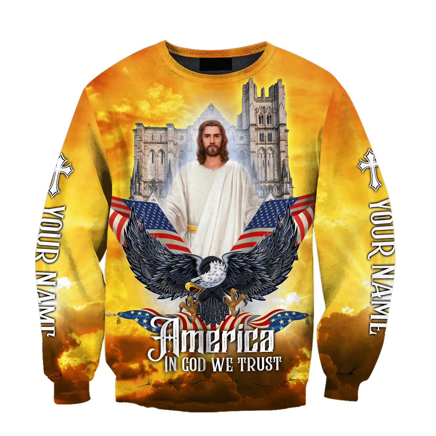 AM Style Customize Jesus Eagle America Flag 3D All Over Printed Unisex Shirt - Full Size - Independence Day - Amaze Style™