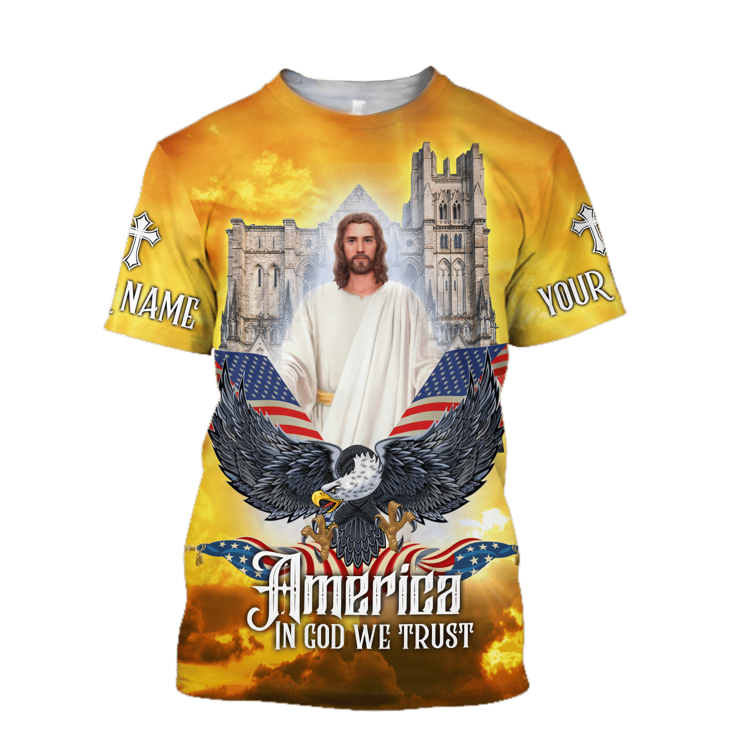 AM Style Customize Jesus Eagle America Flag 3D All Over Printed Unisex Shirt - Full Size - Independence Day - Amaze Style™