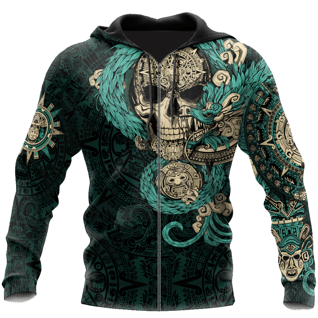 Mexico Aztec Quetzalcoatl Skull Turquoise All Over Printed Unisex 3D All Over Printed hoodie