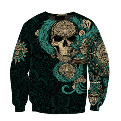 Mexico Aztec Quetzalcoatl Skull Turquoise All Over Printed Unisex 3D All Over Printed hoodie