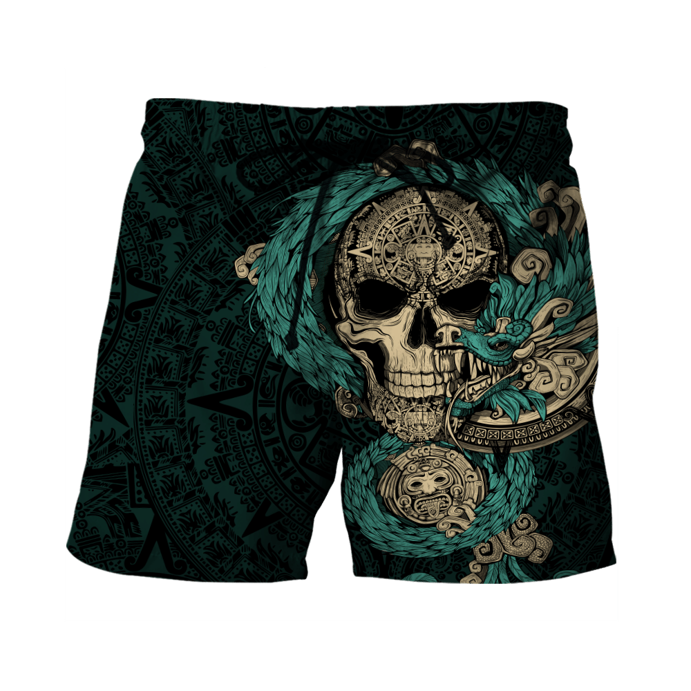 Mexico Aztec Quetzalcoatl Skull Turquoise All Over Printed Unisex 3D All Over Printed hoodie