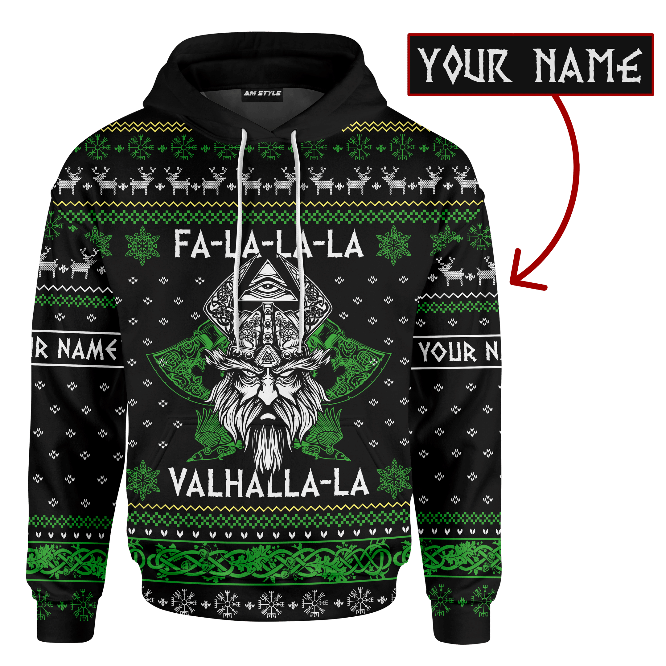 Fa-la-la-la-la Valhalla Viking Odin Dark Pastel Green Colour - Viking Ugly Christmas Sweater  - AM Style Design - Amaze Style™