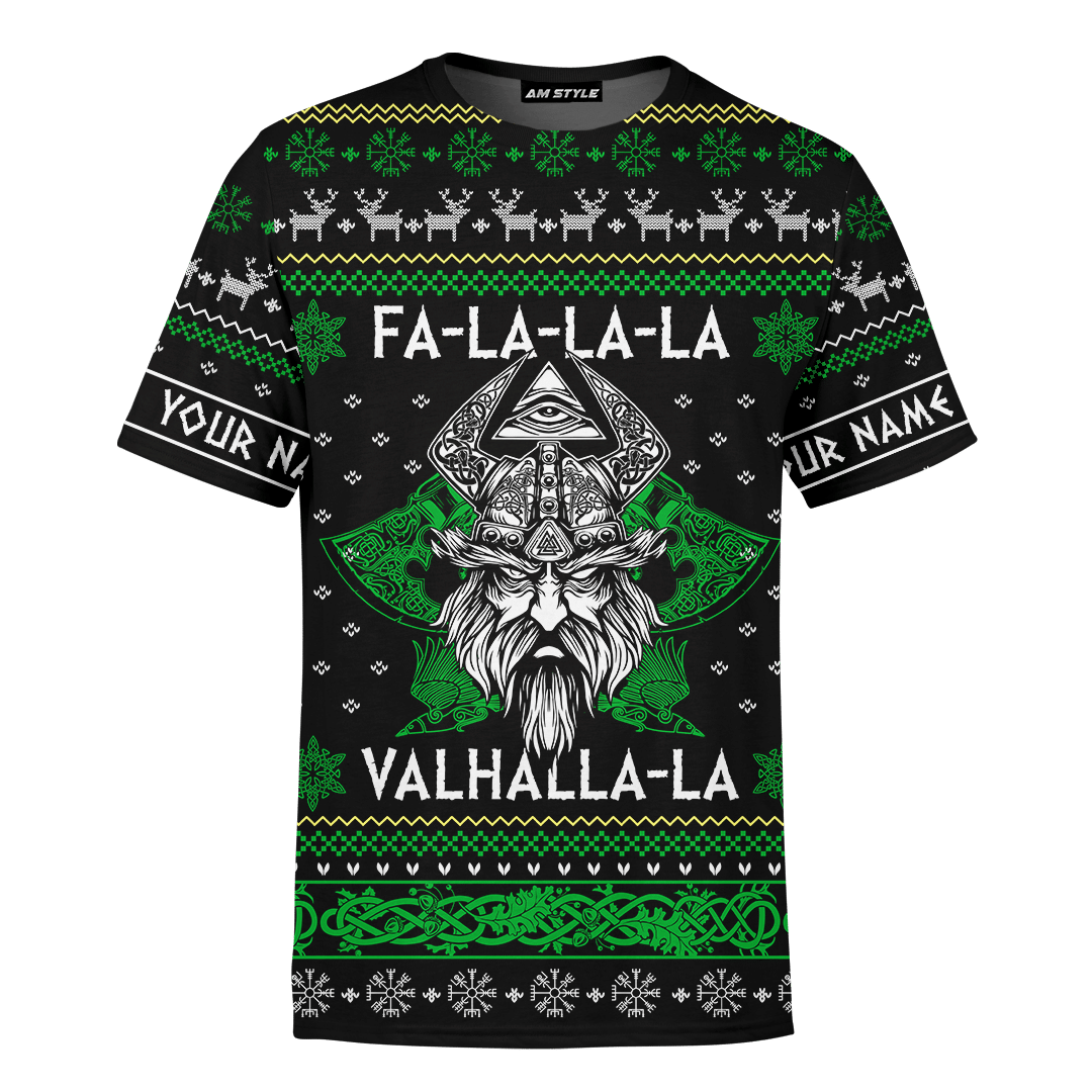 FaLaLaLaLa Valhalla Viking Odin Dark Pastel Green Colour Viking Ugly Christmas Sweater