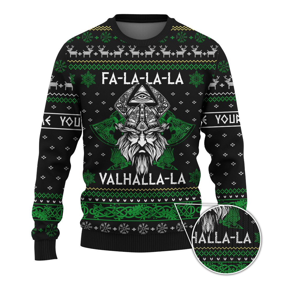 FaLaLaLaLa Valhalla Viking Odin Dark Pastel Green Colour Viking Ugly Christmas Sweater