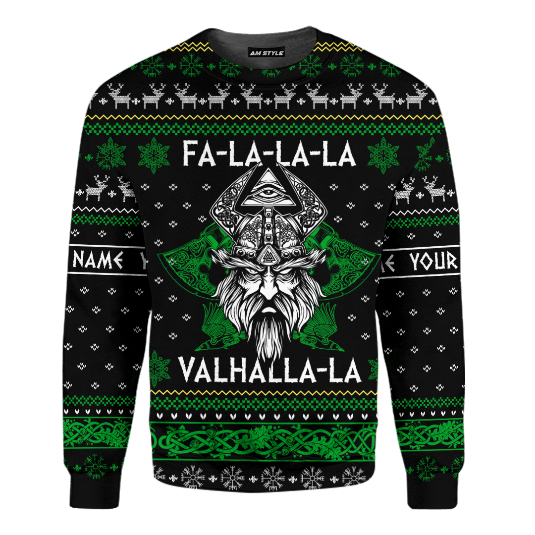 FaLaLaLaLa Valhalla Viking Odin Dark Pastel Green Colour Viking Ugly Christmas Sweater