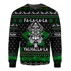 FaLaLaLaLa Valhalla Viking Odin Dark Pastel Green Colour Viking Ugly Christmas Sweater