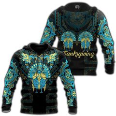 Aztec Mayan Aztec Turkey Thanksgiving Turquoise Blue 3d All Over Printed Shirt Am Style - Amaze Style™