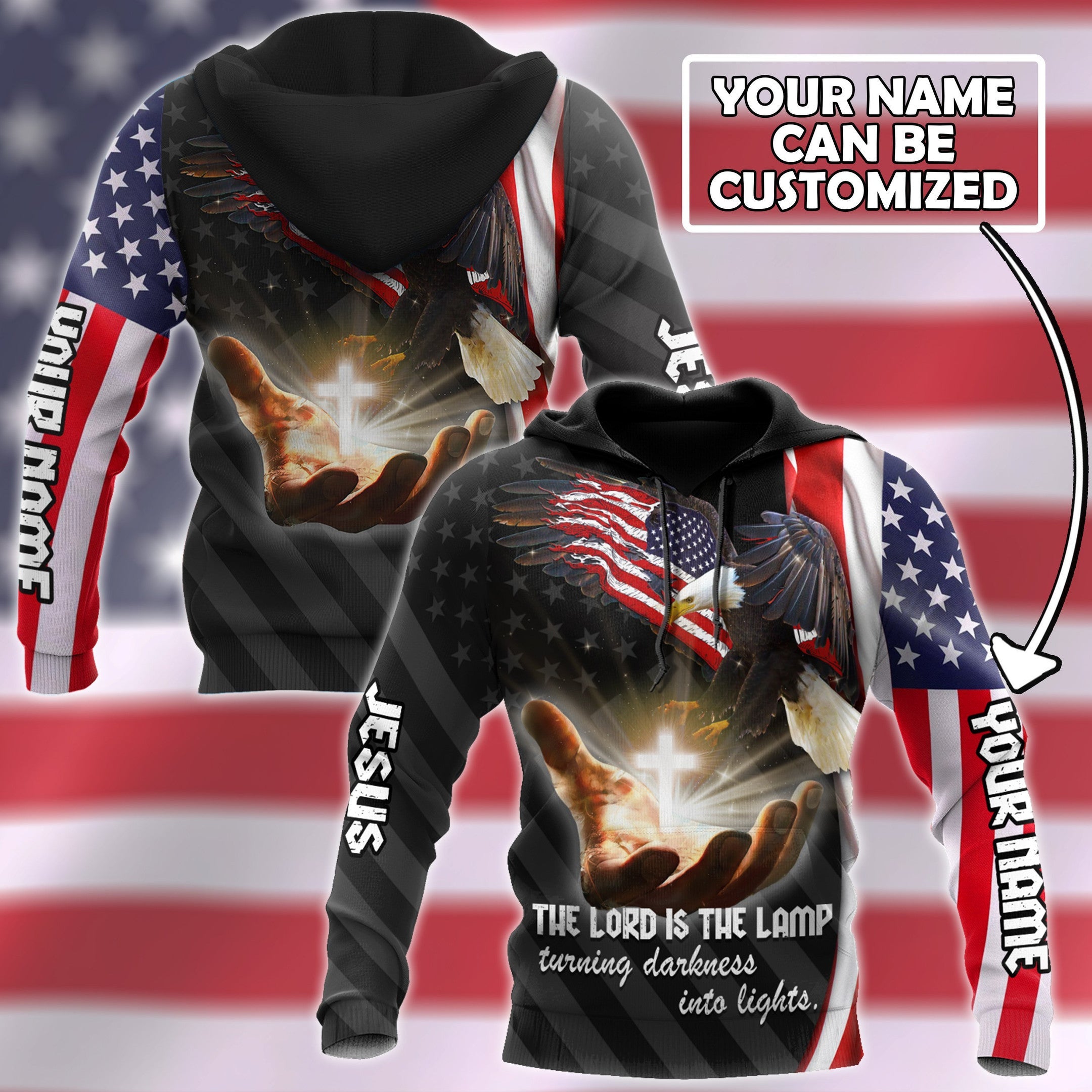 AM Style Customize Jesus Eagle America Flag 3D All Over Printed Unisex Shirt - Full Size - Independence Day - Amaze Style™