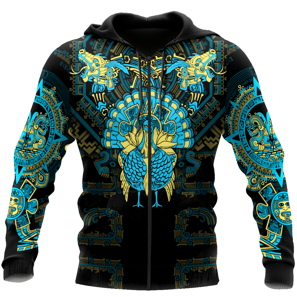 Aztec Mayan Aztec Turkey Thanksgiving Turquoise Blue 3D All Over Printed hoodie