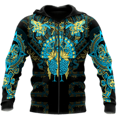 Aztec Mayan Aztec Turkey Thanksgiving Turquoise Blue 3D All Over Printed hoodie