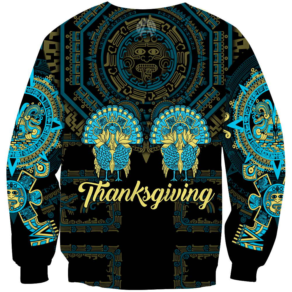 Aztec Mayan Aztec Turkey Thanksgiving Turquoise Blue 3D All Over Printed hoodie