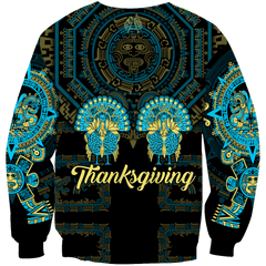 Aztec Mayan Aztec Turkey Thanksgiving Turquoise Blue 3D All Over Printed hoodie