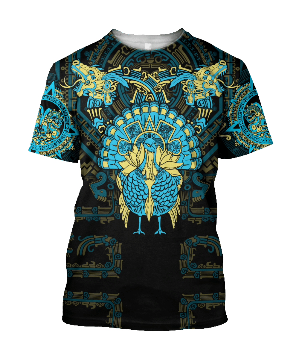 Aztec Mayan Aztec Turkey Thanksgiving Turquoise Blue 3D All Over Printed hoodie