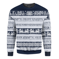 Viking Runes And Symbols Dark Cerulean Colour Viking Christmas hoodie