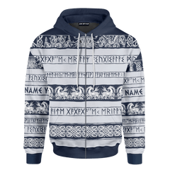 Viking Runes And Symbols Dark Cerulean Colour Viking Christmas hoodie