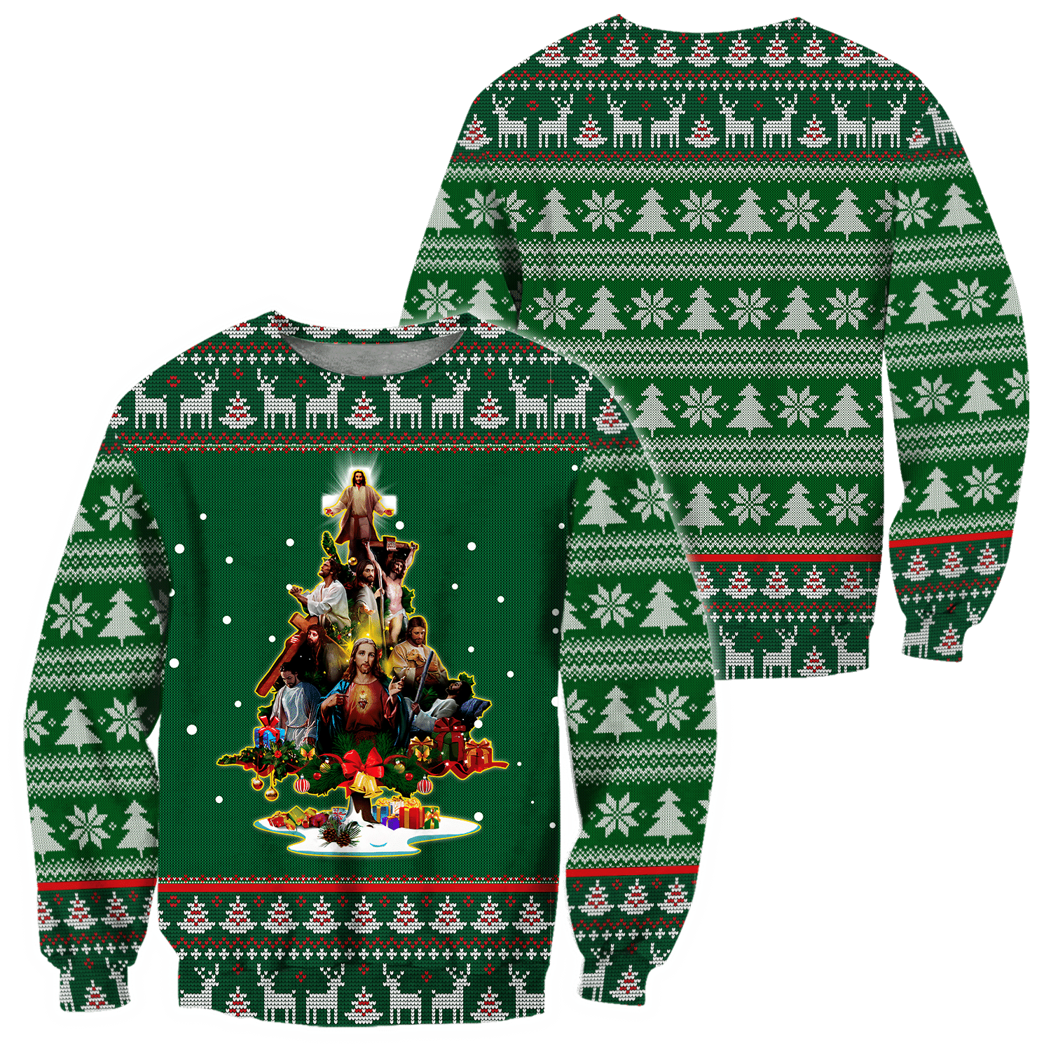 Jesus christmas tree green all over printed unisex hoodie