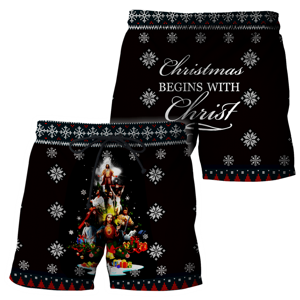 Christmas begins with christ all over printed hoodie