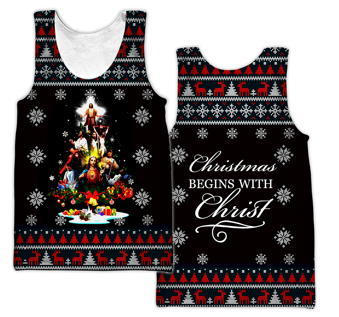 Christmas begins with christ all over printed hoodie